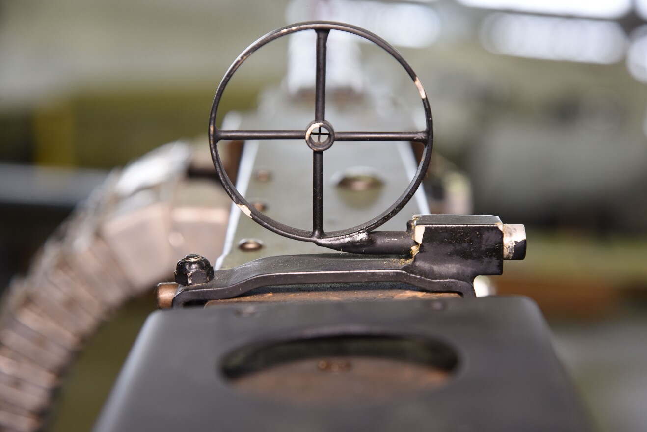 View of a .50 Caliber Machine Gun in the left waist gun position of the Boeing B-17F Memphis Belle.